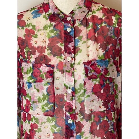Equipment Ivory And Red Floral Print Silk Long Sleeve Button Down Top Size XS - Picture 7 of 12
